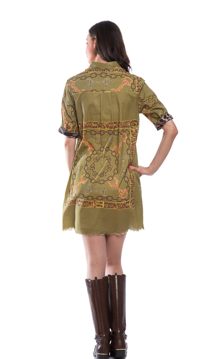 Chatham Dress Green Belt Print
