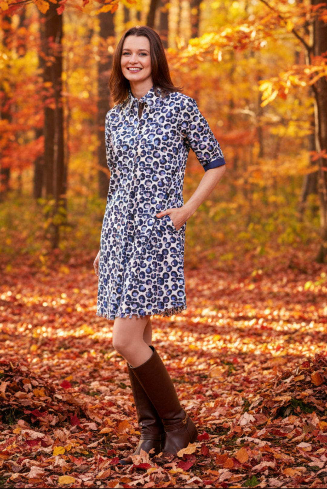 Chatham Dress Blue Bubble Print