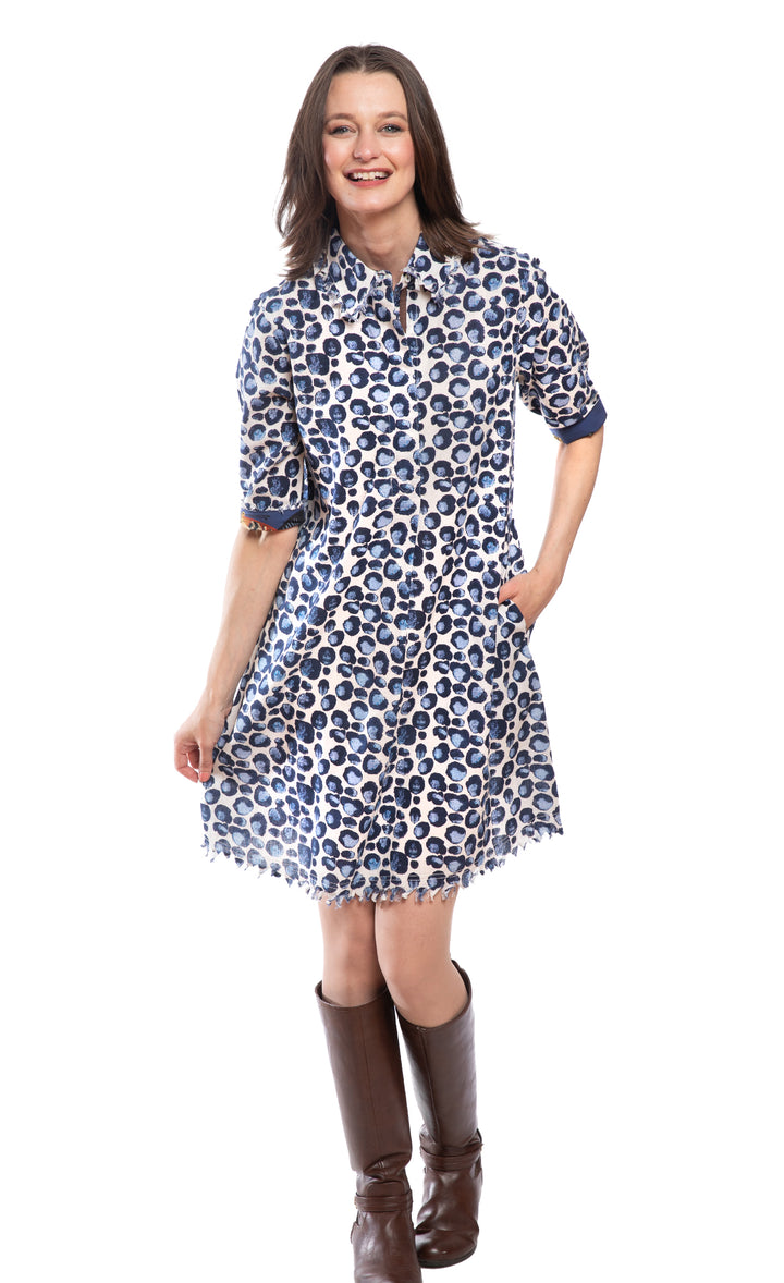 Chatham Dress Blue Bubble Print