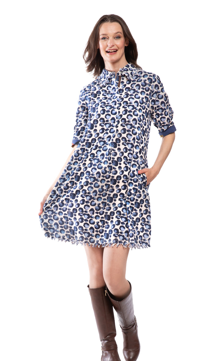 Chatham Dress Blue Bubble Print