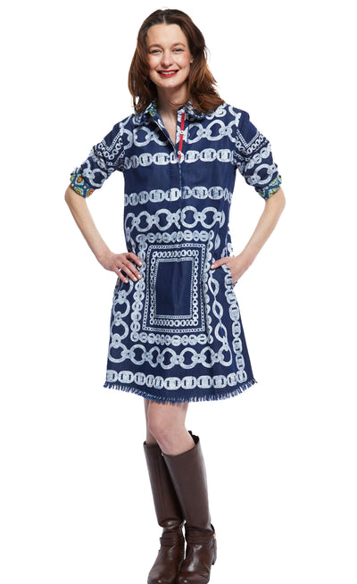 Chatham Dress Denim With White Links Pattern