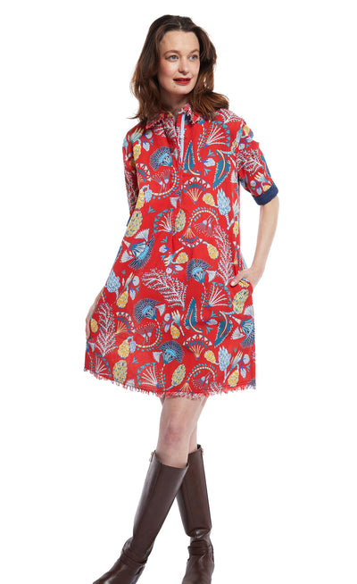 Chatham Dress Red Ground With Foliage XS / 615A-F828