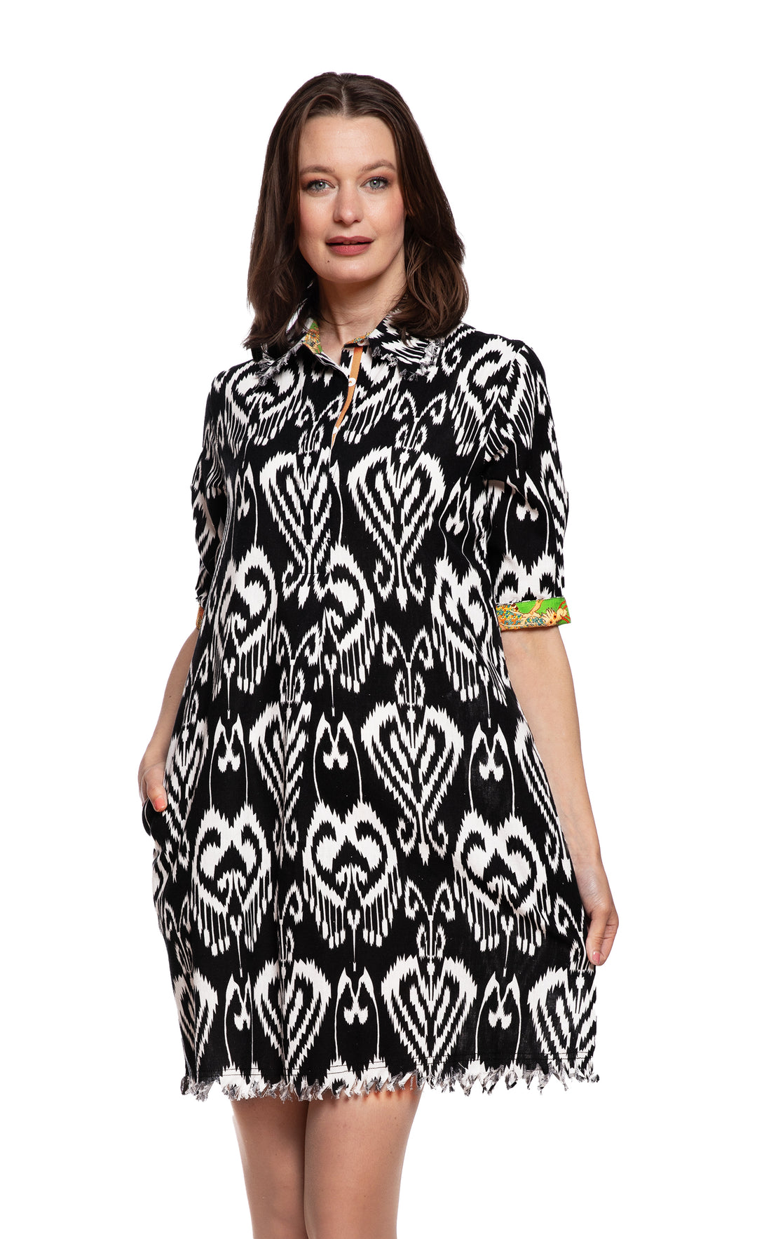 Chatham Dress Black and White Ikat