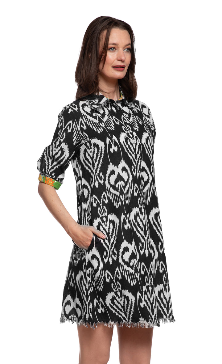 Chatham Dress Black and White Ikat