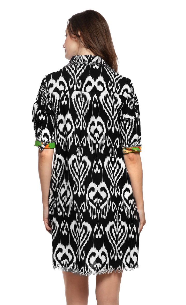 Chatham Dress Black and White Ikat