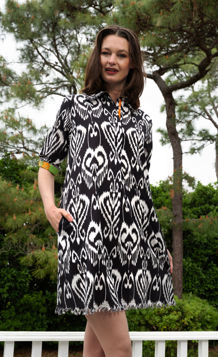 Chatham Dress Black and White Ikat