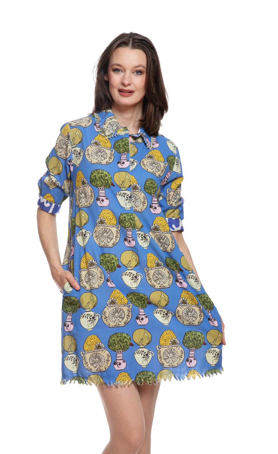 Chatham Dress Blue Pots Print