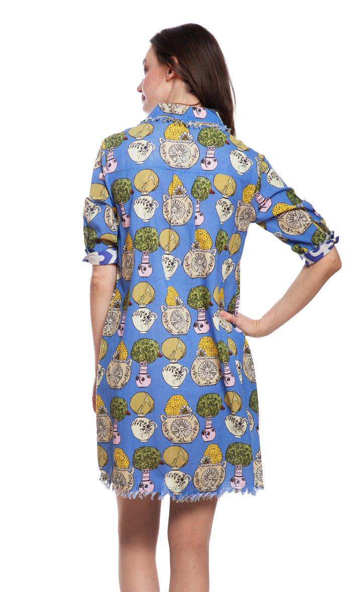Chatham Dress Blue Pots Print
