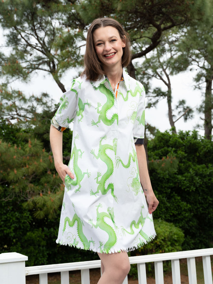 Chatham Dress Green and White Dragon