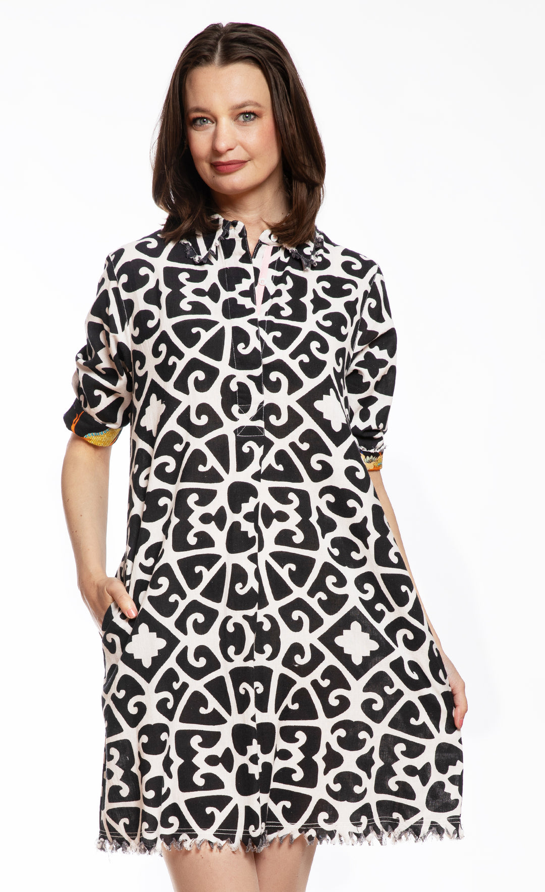 Chatham Dress Black and White Geo Print