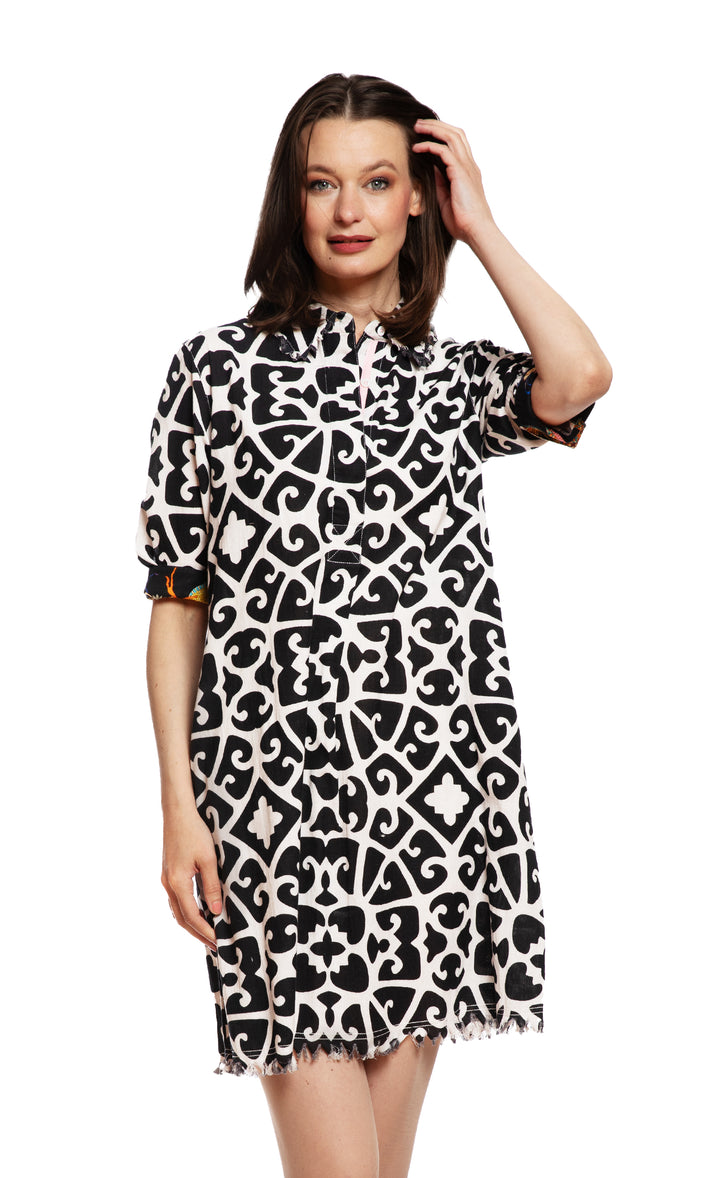 Chatham Dress Black and White Geo Print