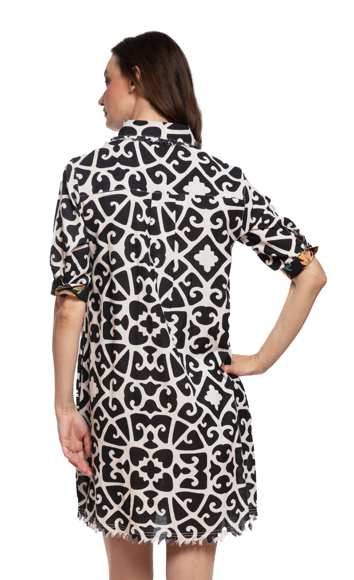 Chatham Dress Black and White Geo Print