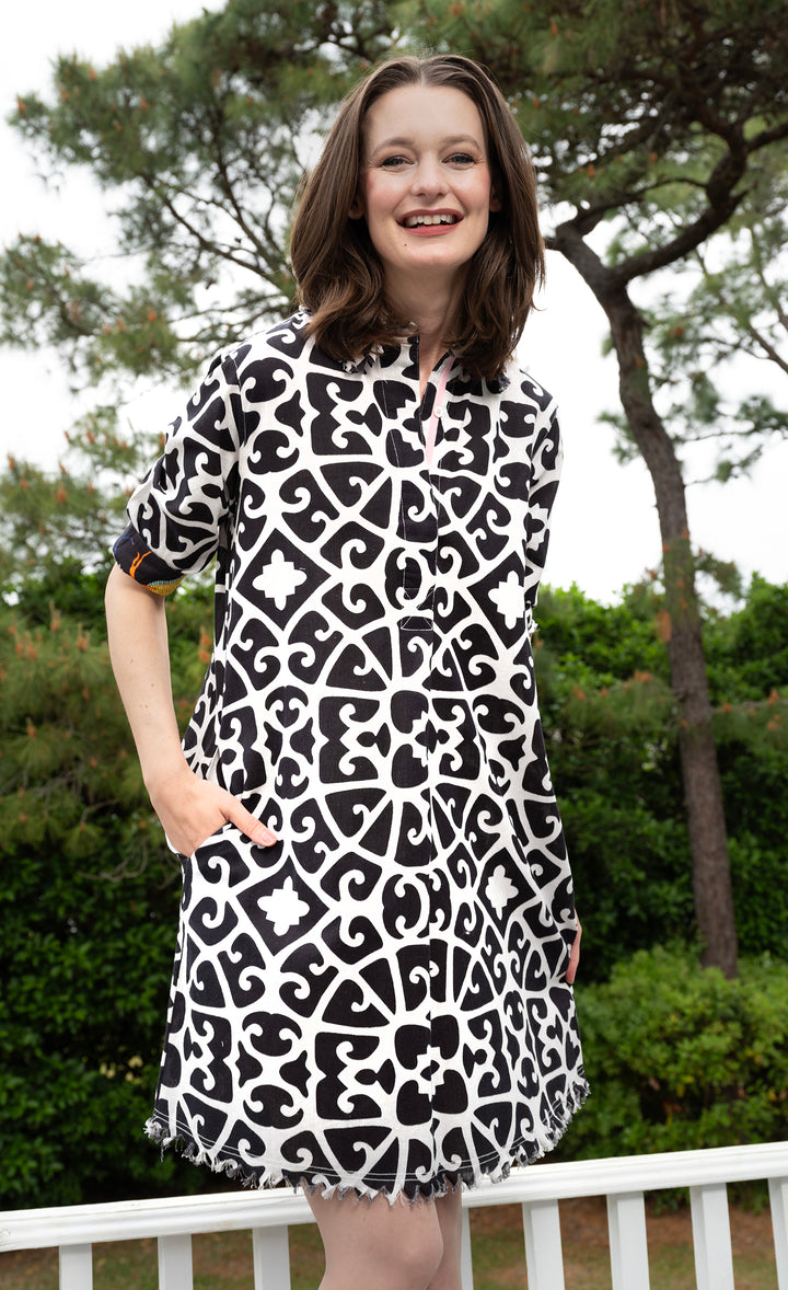 Chatham Dress Black and White Geo Print