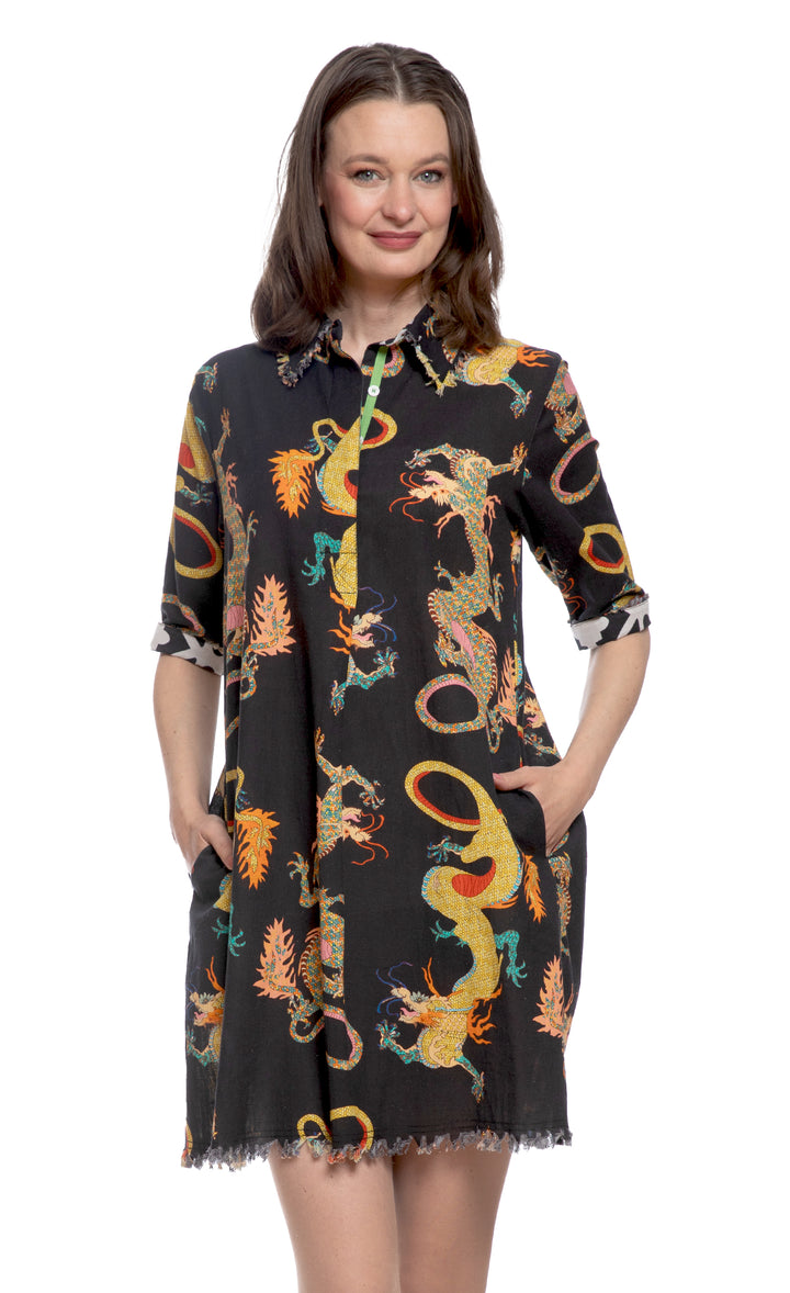 Chatham Dress Black Dragon Print