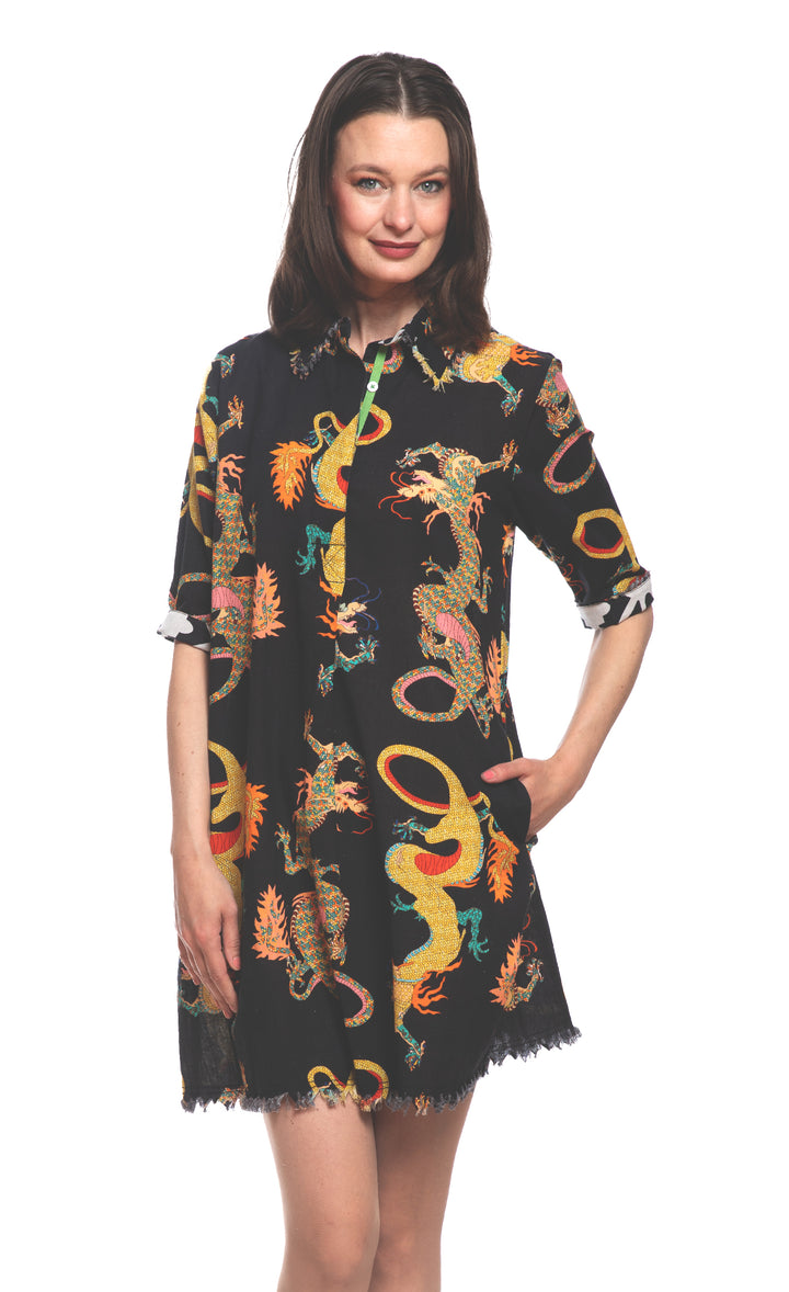 Chatham Dress Black Dragon Print