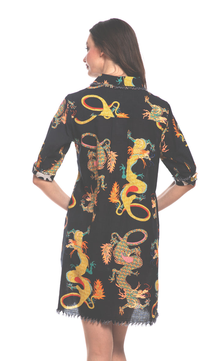Chatham Dress Black Dragon Print