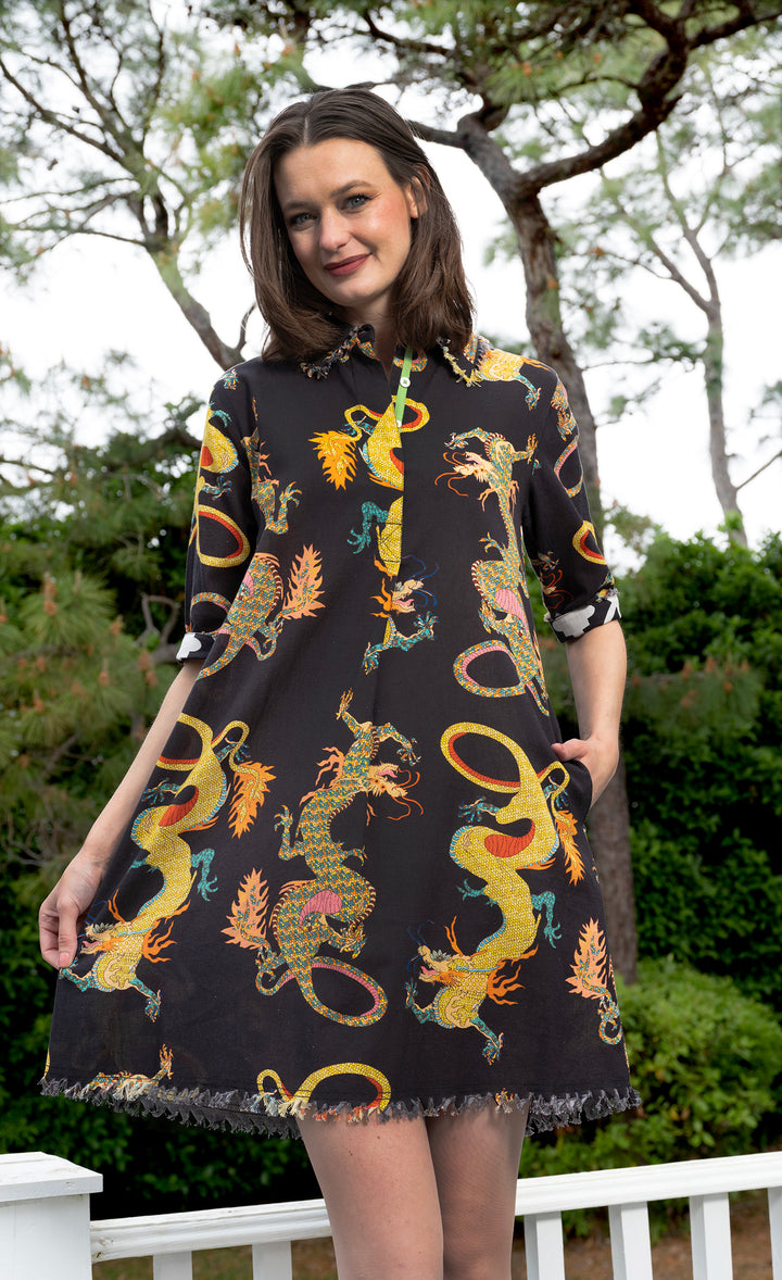 Chatham Dress Black Dragon Print