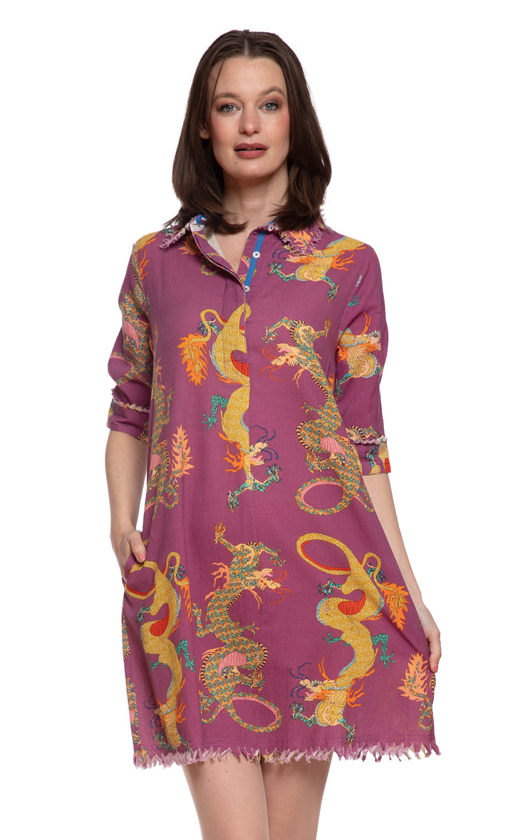 Chatham Dress Violet Dragon Print