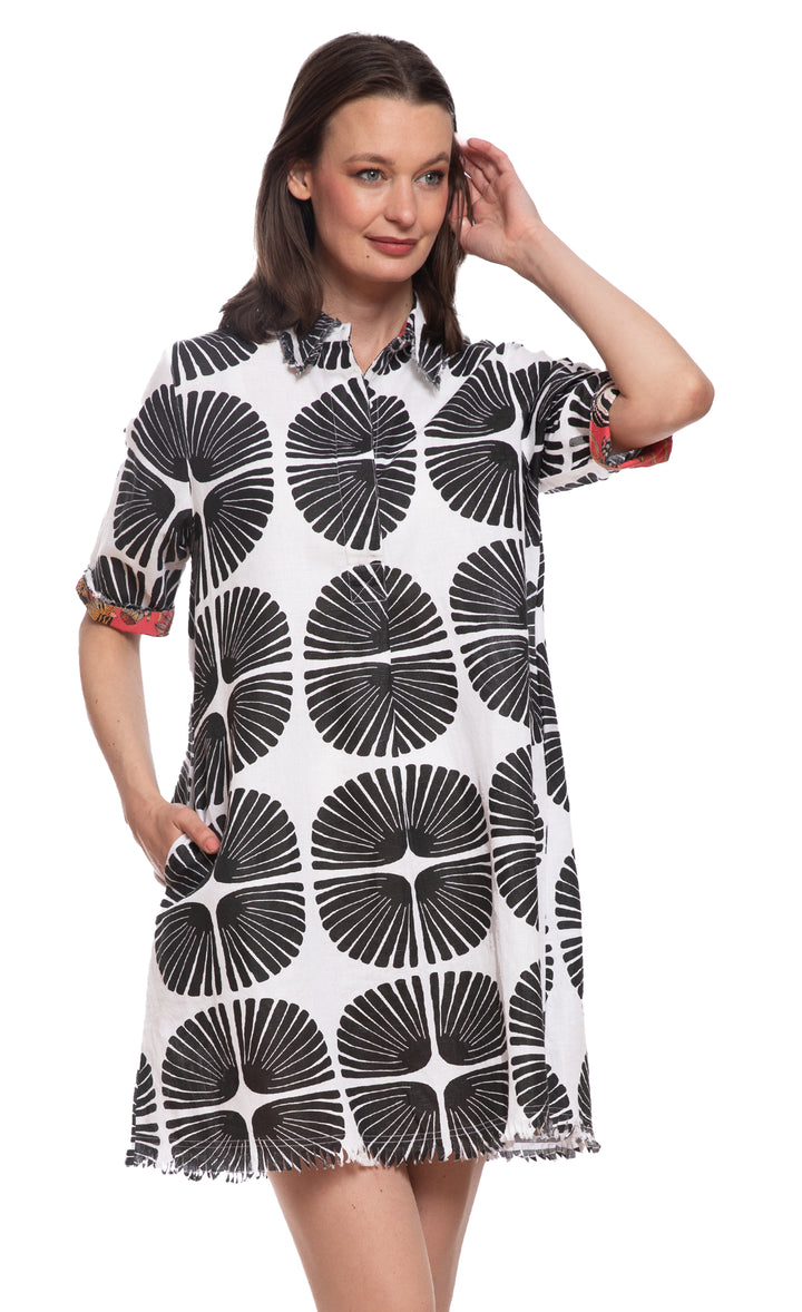 Chatham Dress Black and White Palm Fronds Print