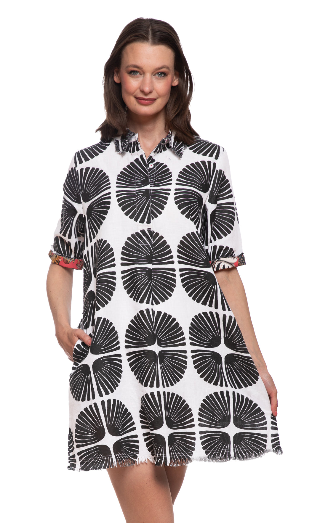 Chatham Dress Black and White Palm Fronds Print