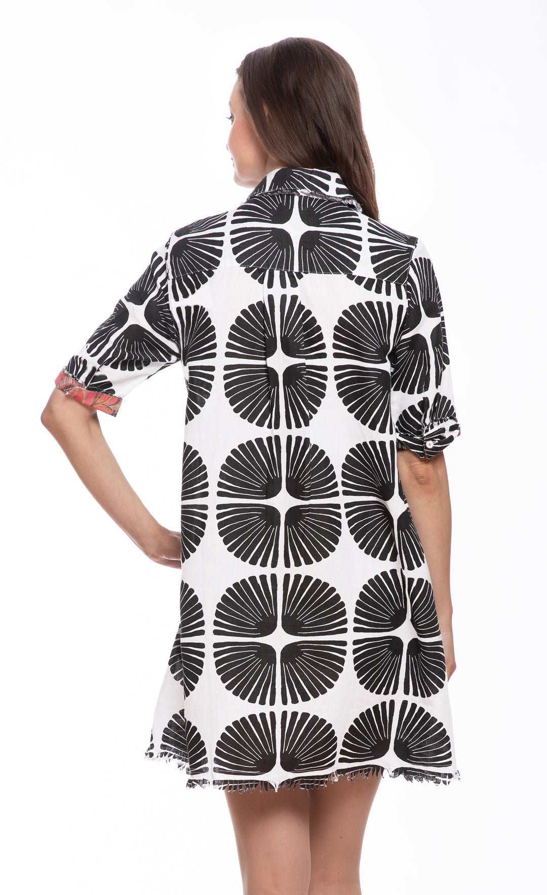 Chatham Dress Black and White Palm Fronds Print