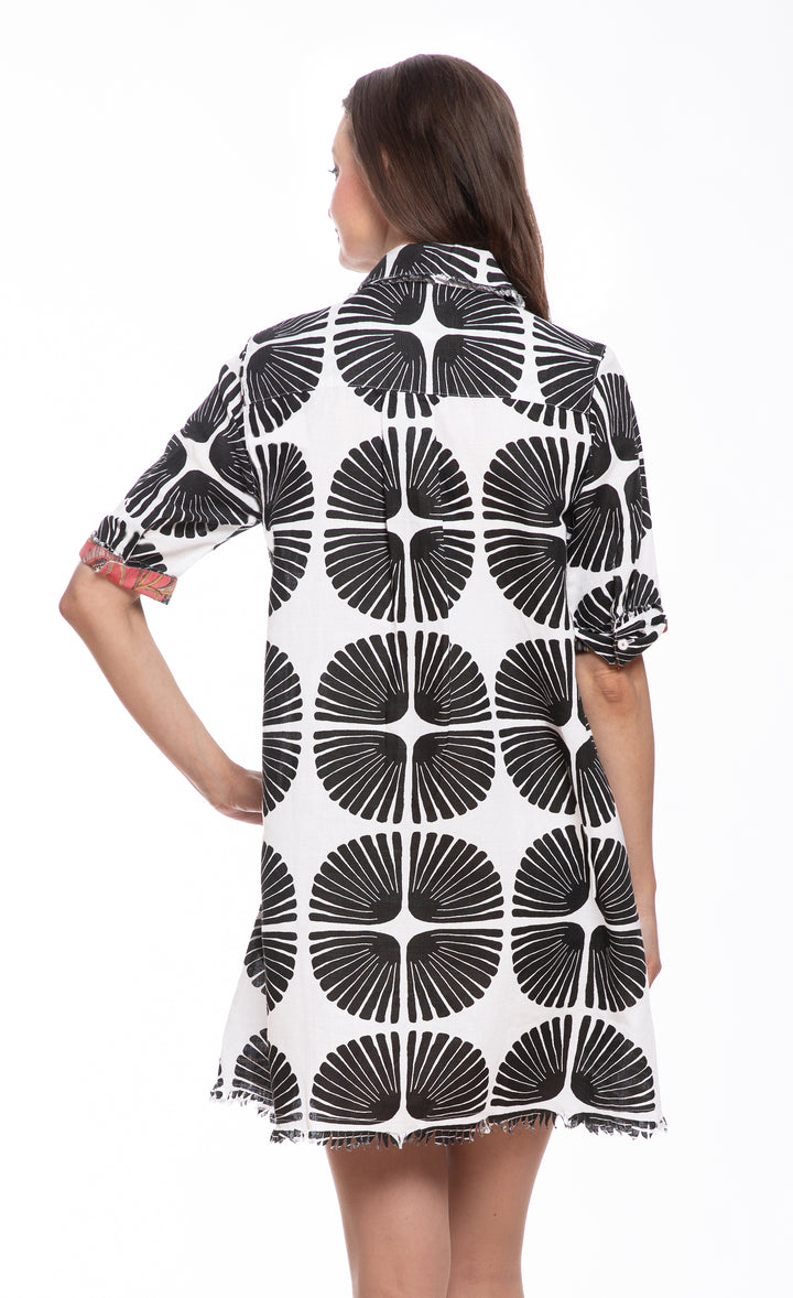 Chatham Dress Black and White Palm Fronds Print