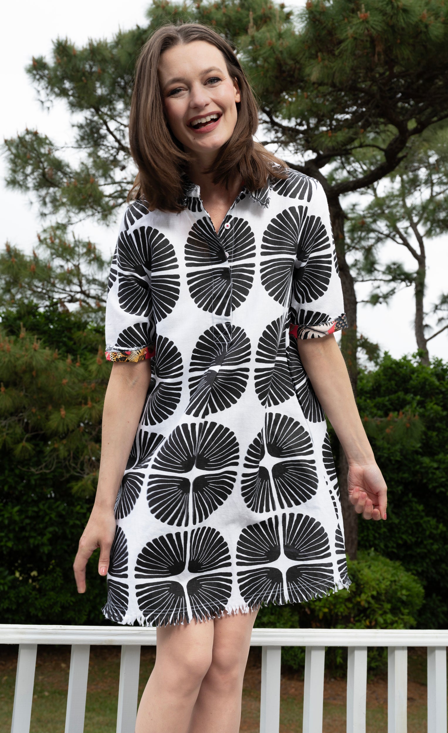 Chatham Dress Blk and White Plam Fronds Print – Dizzy-Lizzie