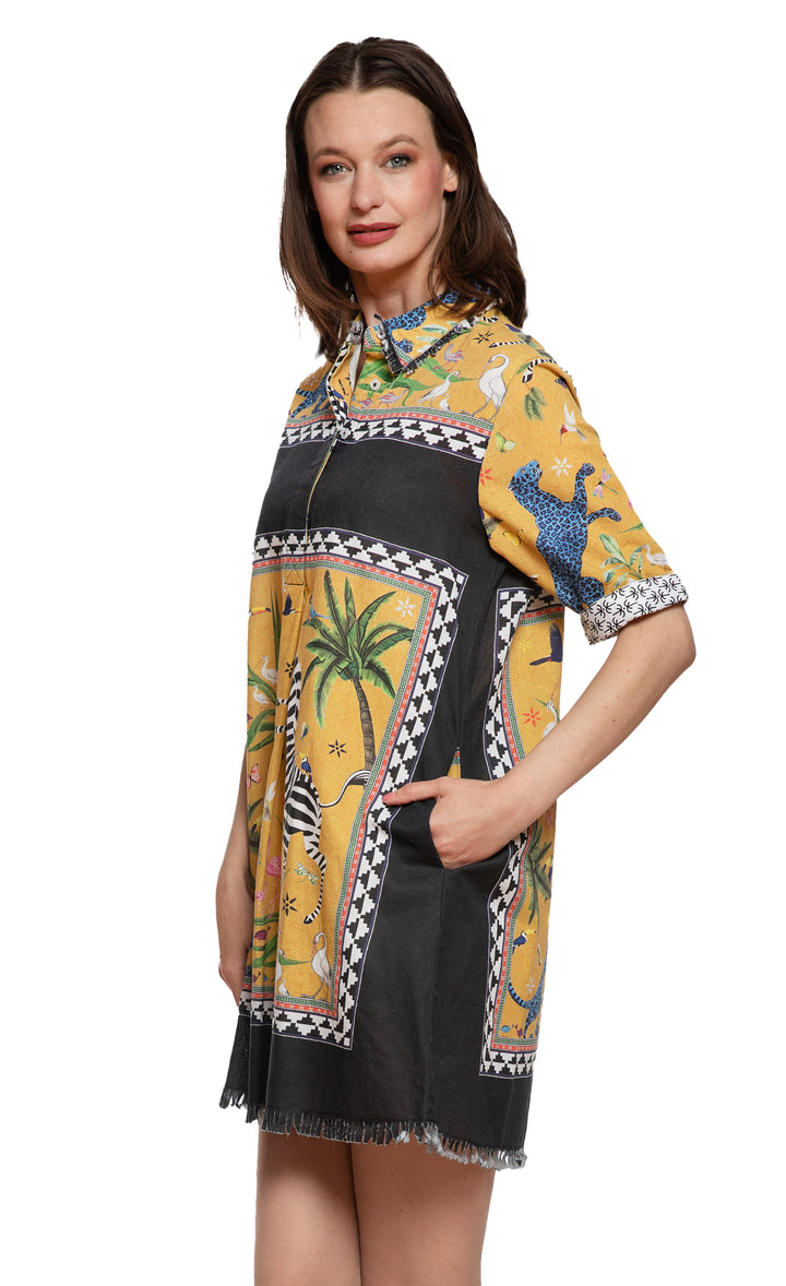 Chatham Dress Black and Gold Engineered Zebra Print