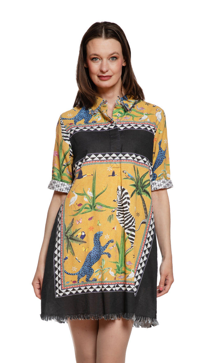 Chatham Dress Black and Gold Engineered Zebra Print