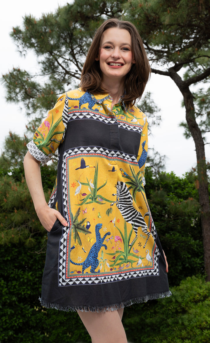 Chatham Dress Black and Gold Engineered Zebra Print
