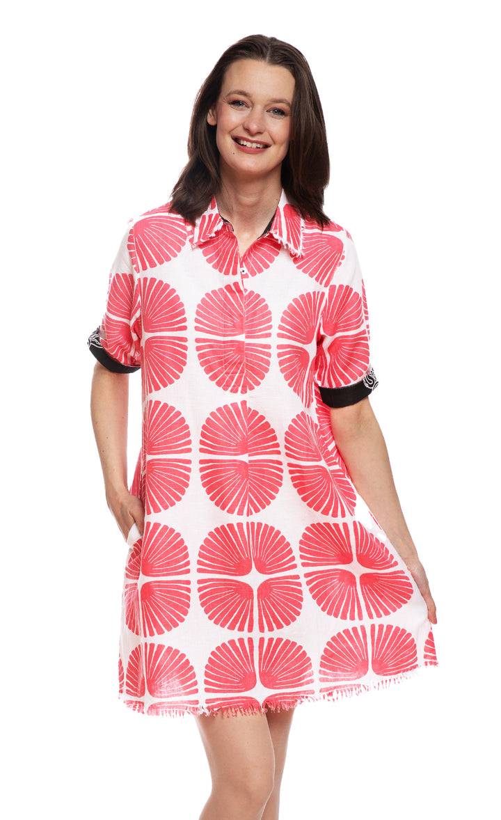 Chatham Dress Pink White Palm Frond