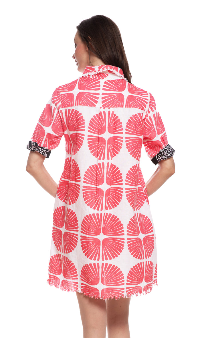 Chatham Dress Pink White Palm Frond