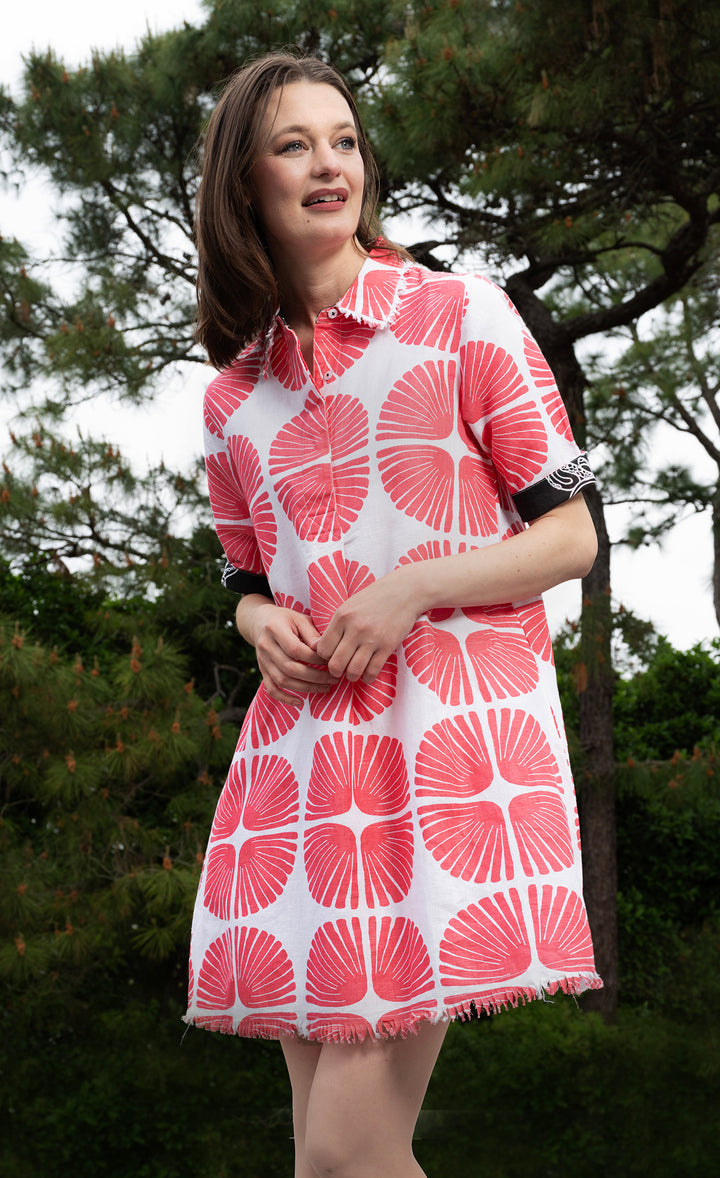 Chatham Dress Pink White Palm Frond