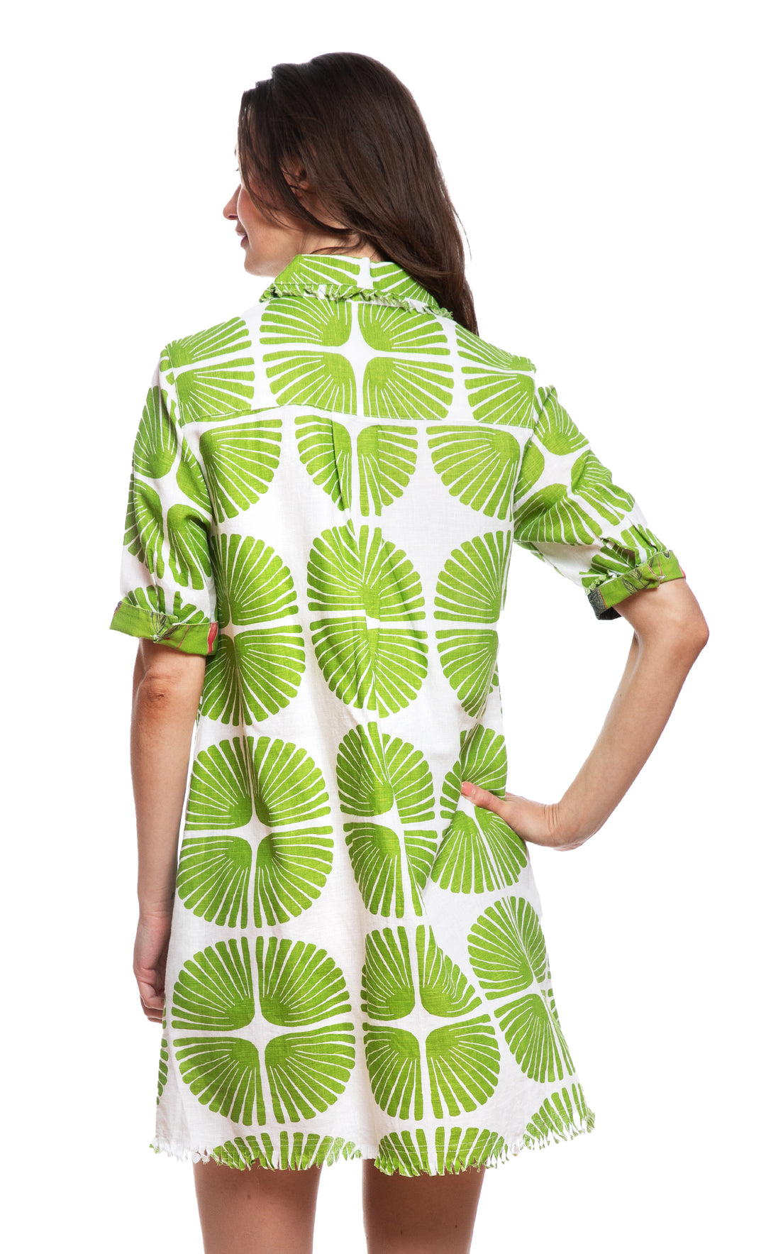 Chatham Dress Green and White Palm Frond Print