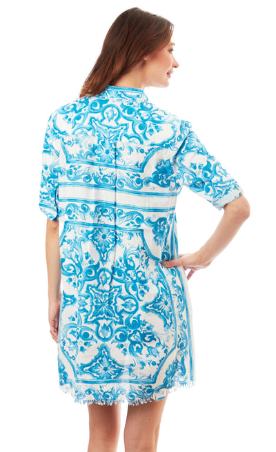 Chatham Dress Turquoise White Tile Print XS / 615A-R827