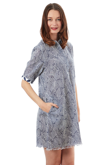 Chatham Dress Navy White Geometric XS / 615A-R888