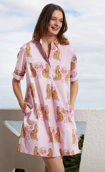 Chatham Dress Pink W Cheetah And Urns XS / 615A-S820A-XS