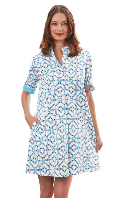 Chatham Dress Blue And White Geo Print XS / 615A-S844-XS