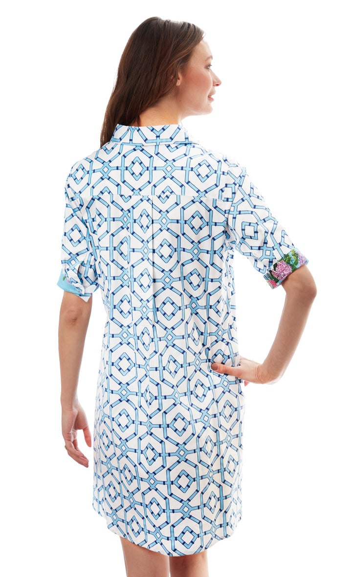 Chatham Dress Blue And White Geo Print XS / 615A-S844-XS