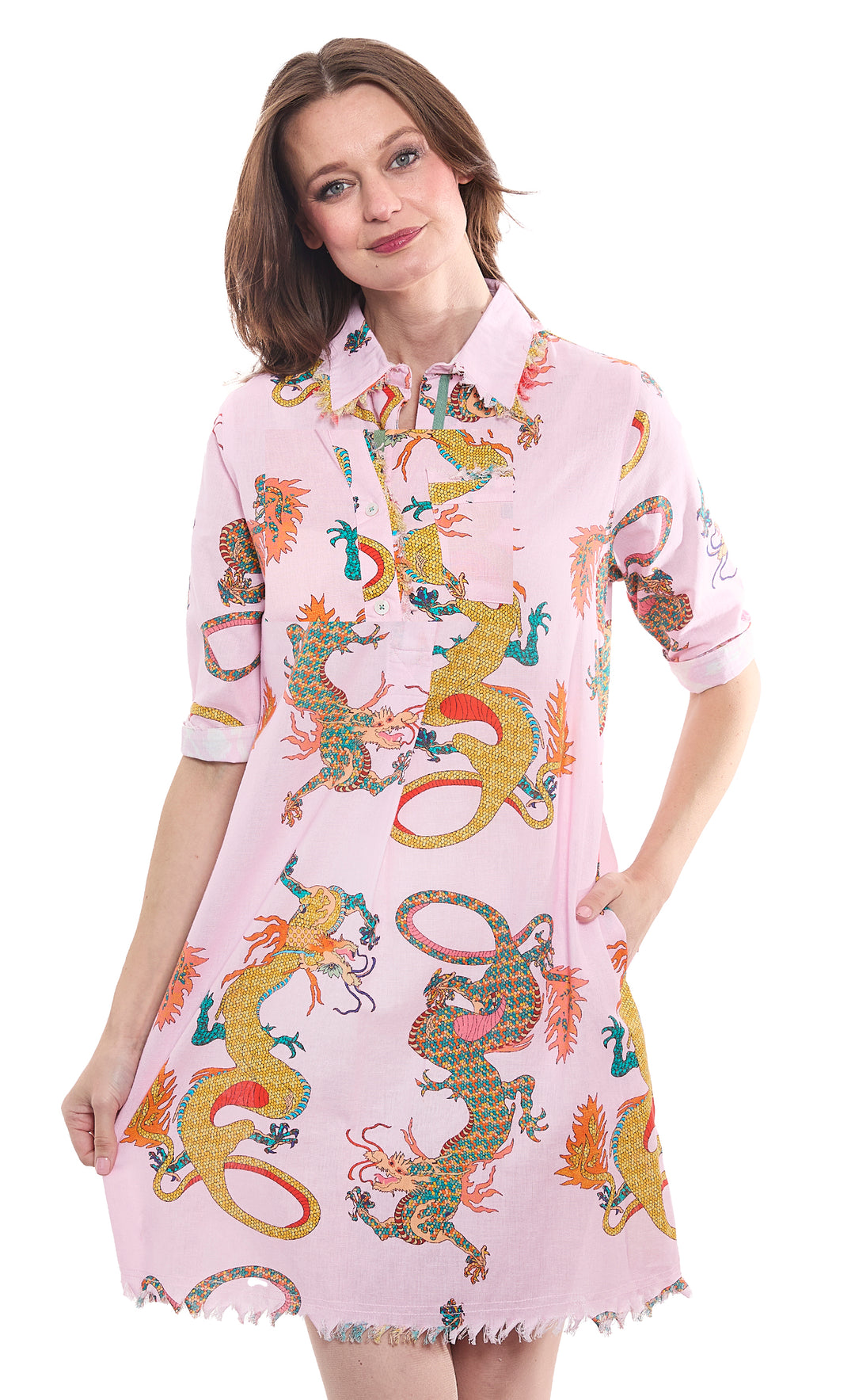 Chatham Dress Powder Pink Dragon Print