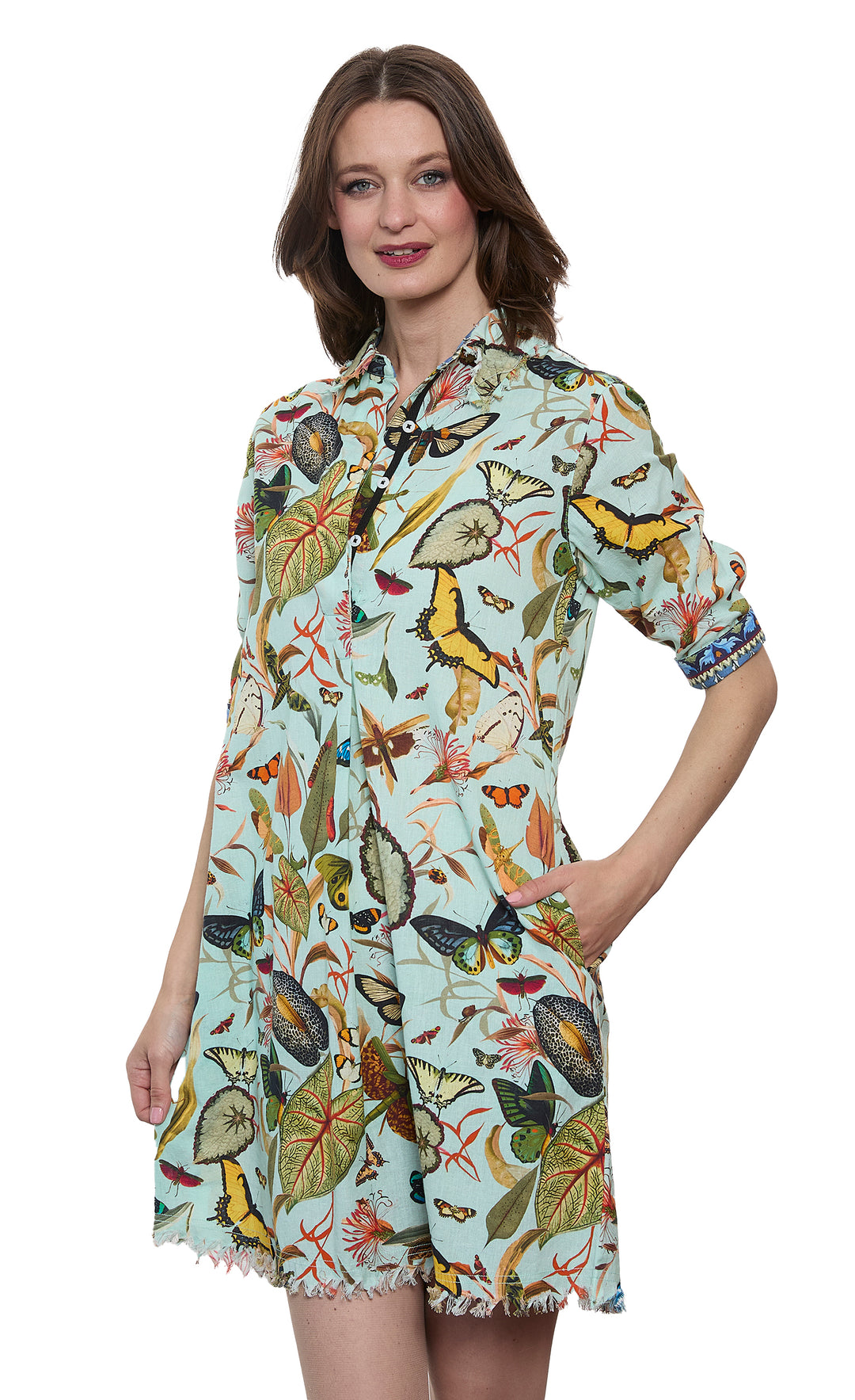 Chatham Dress in Turquoise Ground Botanical Print