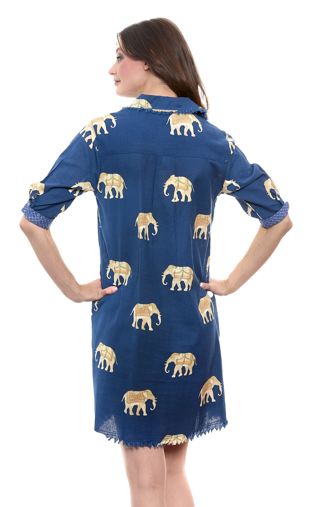 Chatham Dress in Navy Ground Elephant Print