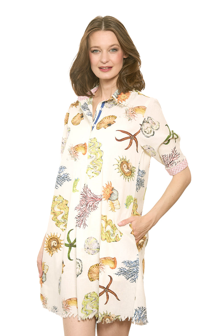 Chatham Dress Ivory Seashell Print