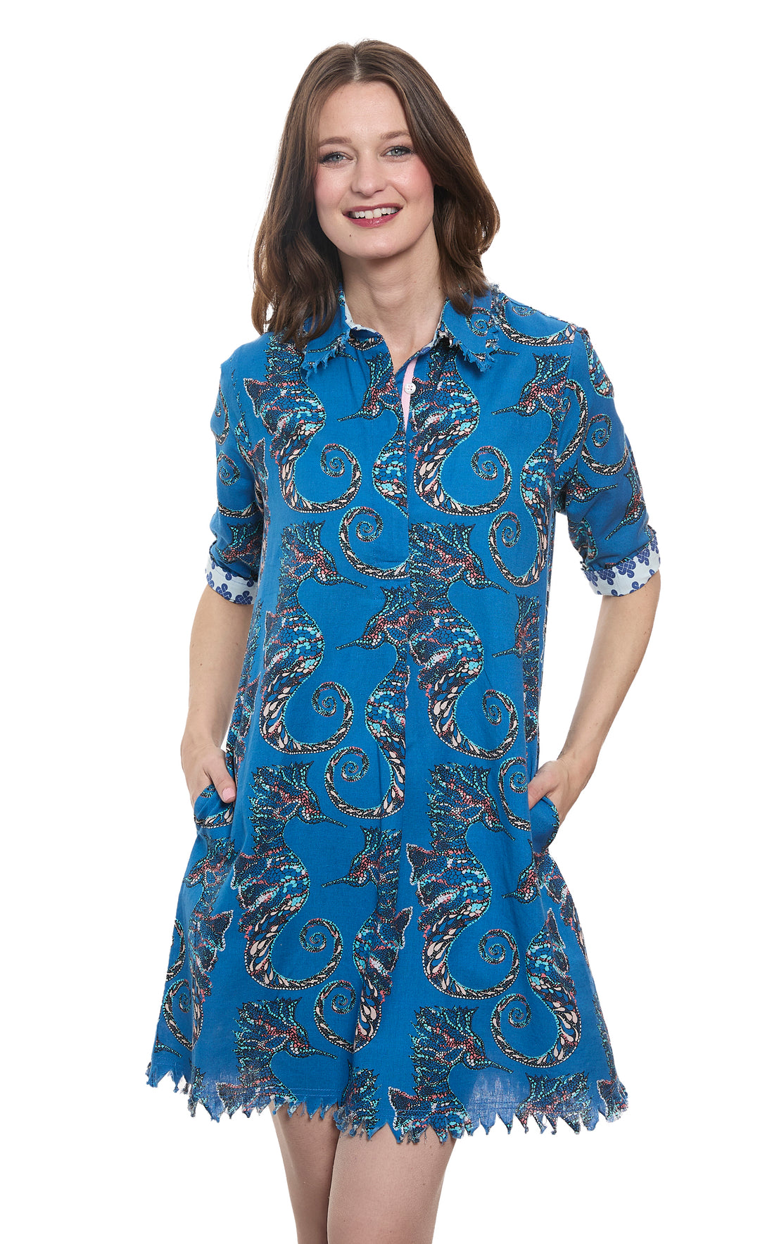 Chatham Dress Blue Seahorse Print