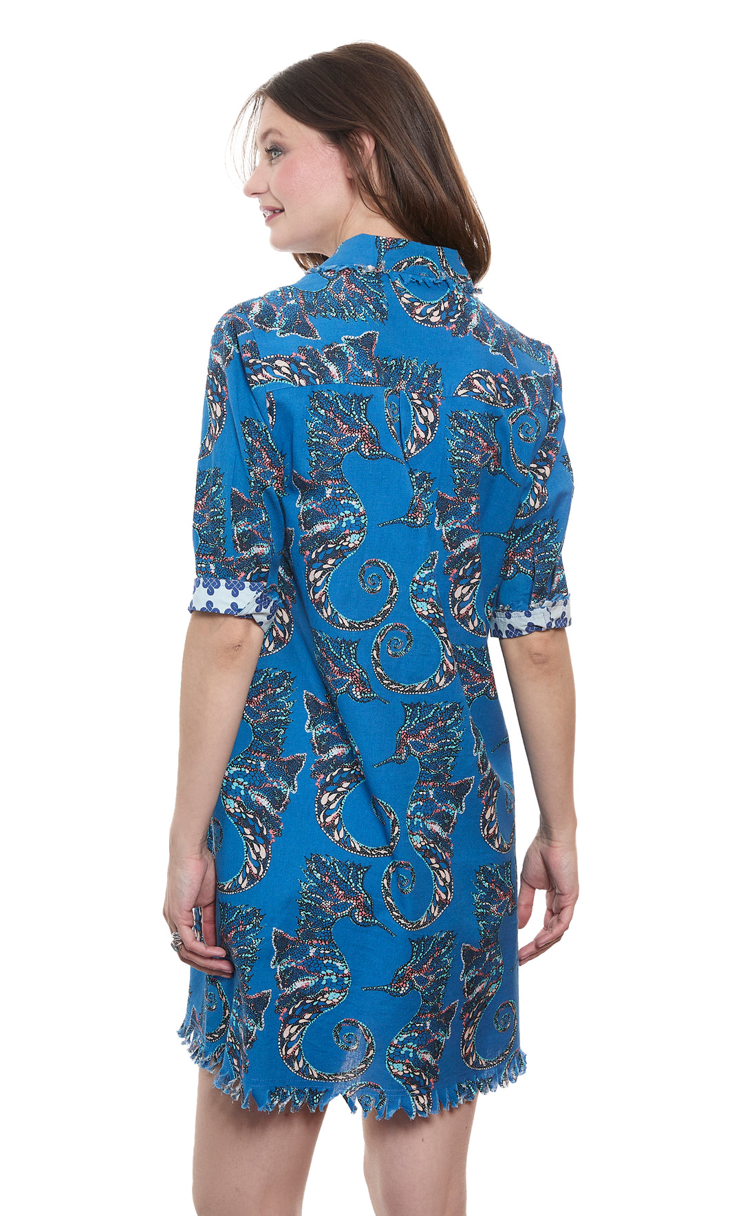 Chatham Dress Blue Seahorse Print