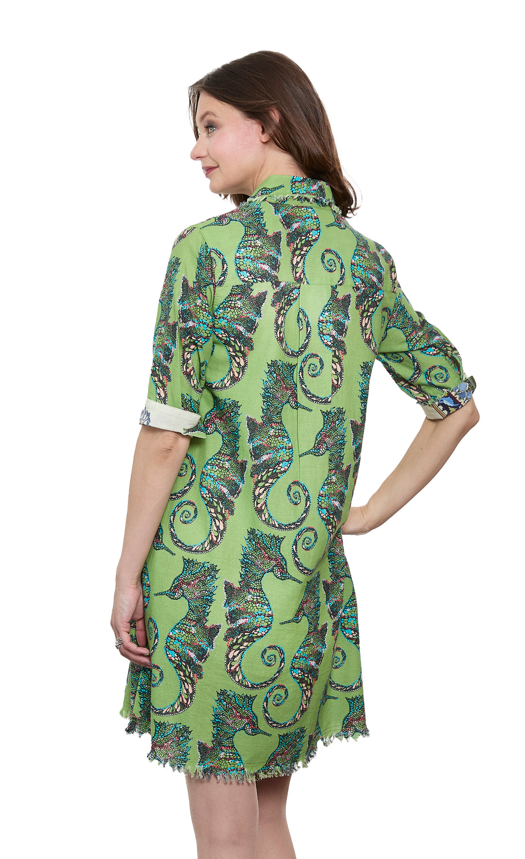 Chatham Dress Green Seahorse Print