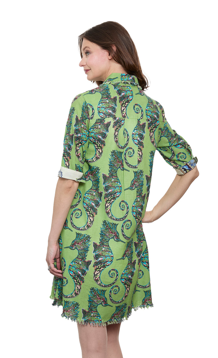 Chatham Dress Green Seahorse Print