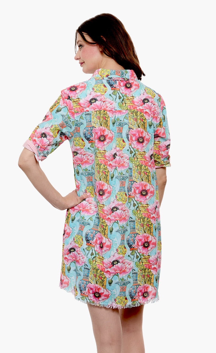 Chatham Dress Poppies Print with Chinoiserie