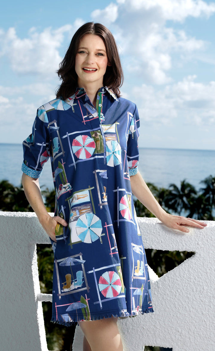 Chatham Dress Navy Ground Beach Chairs Print