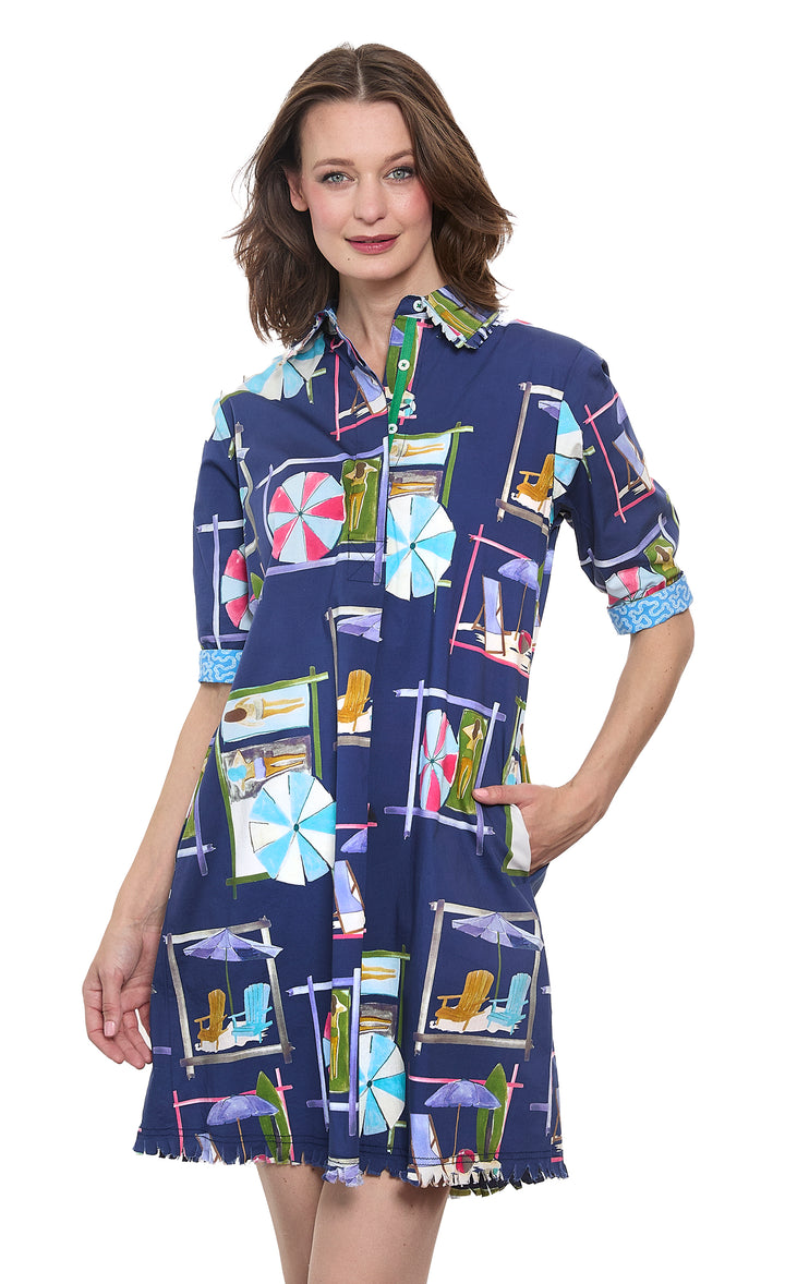 Chatham Dress Navy Ground Beach Chairs Print